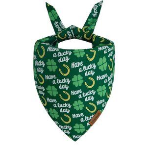 Dog Bandana XL "Have A Lucky Day" Green Yellow Clover Patterned St Patrick's Day